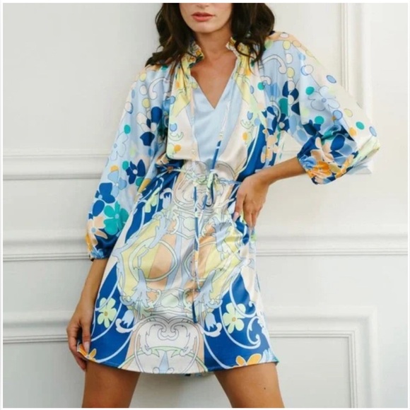 CIEBON Drea Floral Print Long Sleeve Minidress Medium - Picture 2 of 12